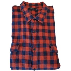 Lucky Brand Men’s Shirt Flannel Rust Red Navy Plaid Long Sleeve Button Up XXL